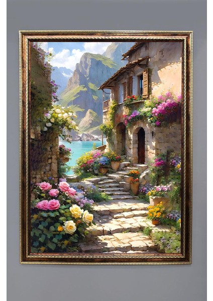 Manzara Temalı Dijital Baskılı Kadife Kumaş Çerçeveli Tablo TBL0057