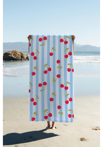Dijital Baskı Plaj Deniz Havlusu Kiraz Desenli Peştamal HVL0034