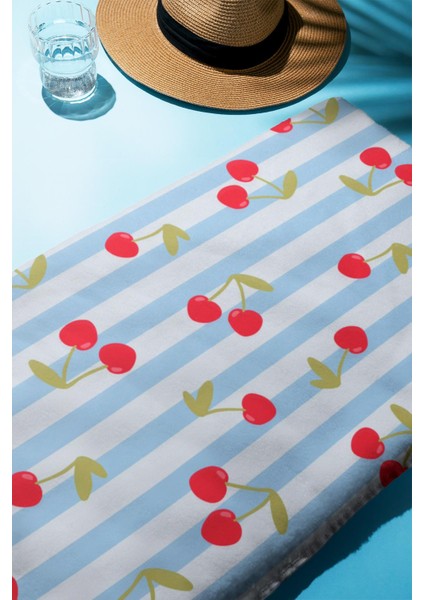 Dijital Baskı Plaj Deniz Havlusu Kiraz Desenli Peştamal HVL0034 fiyatları