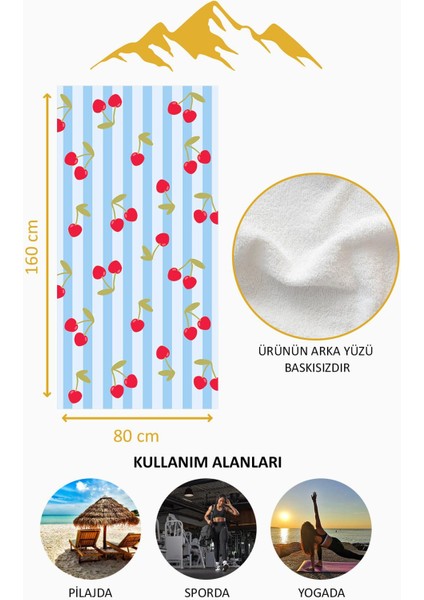 Dijital Baskı Plaj Deniz Havlusu Kiraz Desenli Peştamal HVL0034 fırsatları