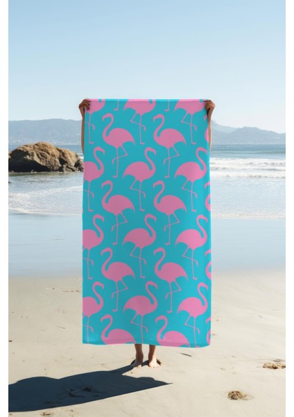 Dijital Baskı Plaj Deniz Havlusu Flamingo Desenli Peştamal HVL0206