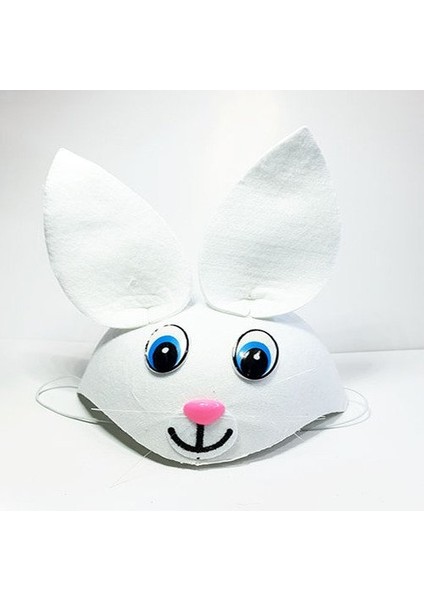 Beyaz Renk Kulaklı Tavşan Şapkası Hayvan Şapkası