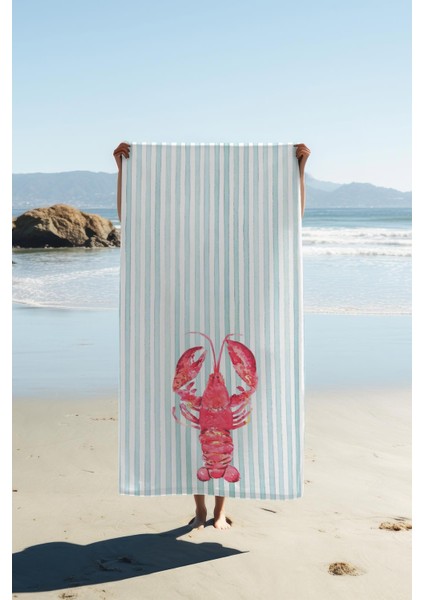 Dijital Baskı Plaj Deniz Havlusu Istakoz Desenli Peştamal HVL0215