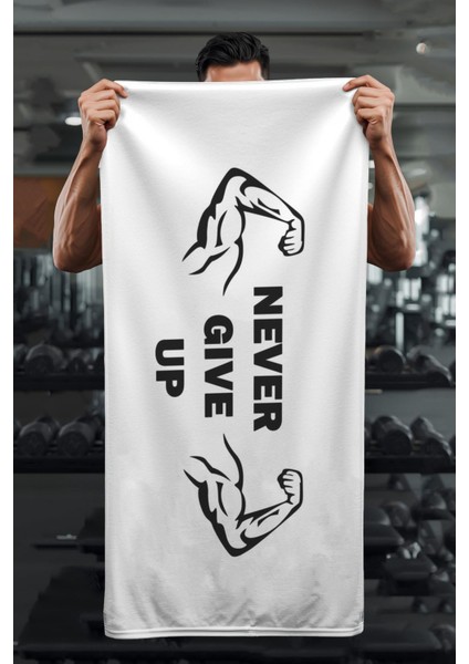 Dijital Baskı Never Give Up Desenli Spor Havlusu HVL0238