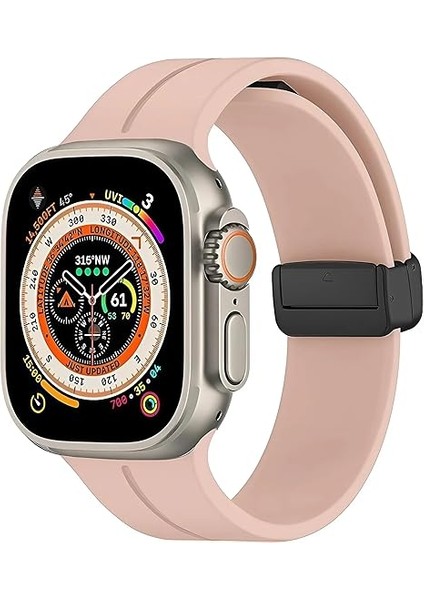 Uruchı Apple Watch Manyetik Silikon Kordon 42/44/45/49/l Kadın Erkek Spor Kordon Iwatch Apple Watch Serisi 8 7 6 5 4 3 2 1 Se Ultra ile Uyumlu, Pembe Kum