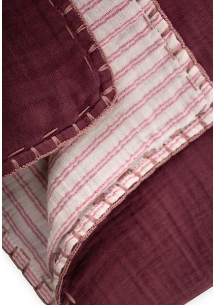 Müslin Çift Taraflı El Işili Bebek Battaniye (Yıkanmıştır) 100X100 cm Mürdüm Çizgili fırsatları