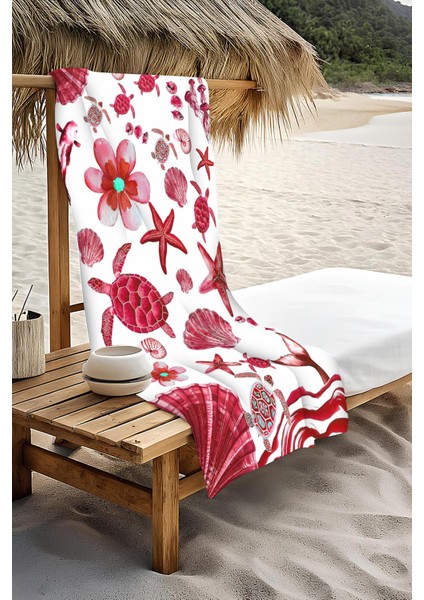 Dijital Baskı Plaj Deniz Havlusu Kaplumbağa ve Deniz Yıldızlı Peştamal HVL0125 modelleri