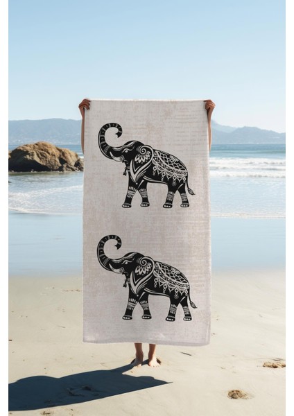 Dijital Baskı Plaj Deniz Havlusu Fil Desenli Peştamal HVL0132