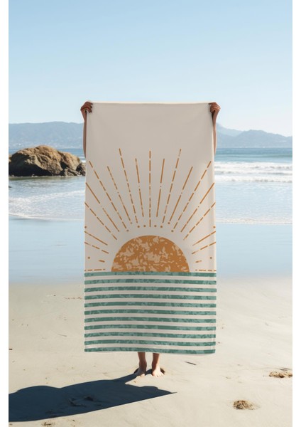 Dijital Baskı Plaj Deniz Havlusu Soyut Güneş Desenli Peştamal HVL0153