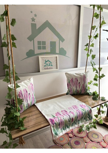 H1203 Pembe Mor Laleler Kırlent Runner 3lü Kombin fiyatları