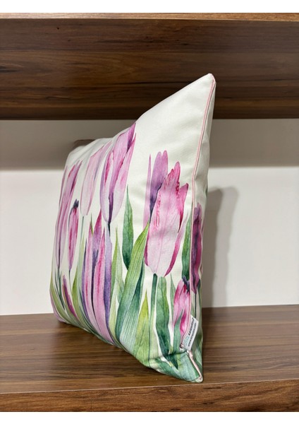 H1203 Pembe Mor Laleler Kırlent Runner 3lü Kombin indirimleri