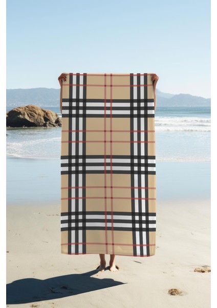 Dijital Baskı Plaj Deniz Havlusu Ekose Desenli Peştamal HVL0207