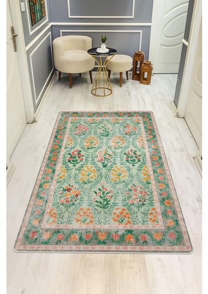 Parlak Kadife Kumaş Dijital Baskı Vintage Desenli Dot Kaymaz Tabanlı Halı H0818