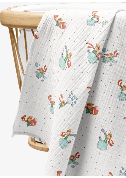 4 Kat Müslin Örtü - Küçük Prens Desenli - Bebek Battaniyesi - Dört Katlı Müslin 100X110 cm