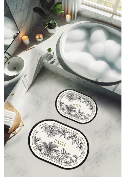 Yıkanabilir Kaymaz Tabanlı Modern Desenli 2'li Banyo Paspas Takımı OBPS0003