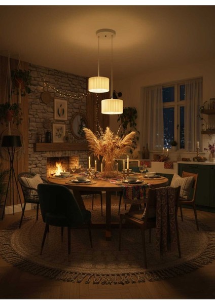 Lüks Beyaz Renk 2'li Modern Dekoratif Salon, Oturma Odası ve Mutfak Sarkıt Avize (Lamba Hediyedir)