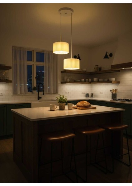 Lüks Beyaz Renk 2'li Modern Dekoratif Salon, Oturma Odası ve Mutfak Sarkıt Avize (Lamba Hediyedir)