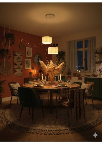 Lüks Beyaz Renk 2'li Modern Dekoratif Salon, Oturma Odası ve Mutfak Sarkıt Avize (Lamba Hediyedir)