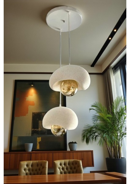 Beyaz Dekoratif 2'li Sarkıt Avize Bohem Beton Görünüm Rustik E27 Modern Avize (E27 Ampul Dahildir.)