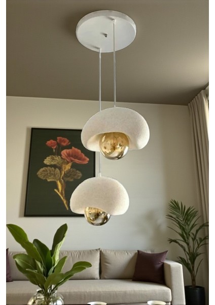 Beyaz Dekoratif 2'li Sarkıt Avize Bohem Beton Görünüm Rustik E27 Modern Avize (E27 Ampul Dahildir.) modelleri