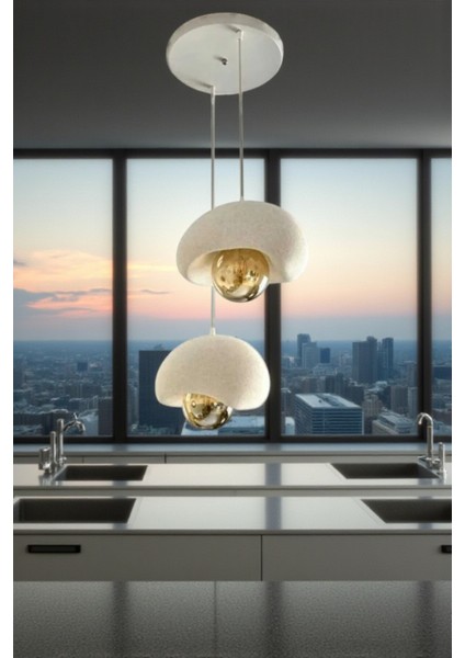 Beyaz Dekoratif 2'li Sarkıt Avize Bohem Beton Görünüm Rustik E27 Modern Avize (E27 Ampul Dahildir.)