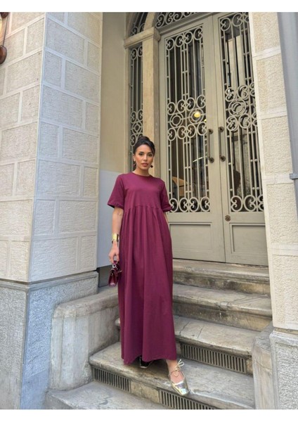 Bisiklet Yaka Robalı Uzun Elbise fiyatları