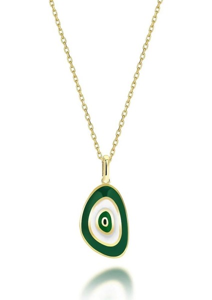 14 Ayar Altın Yeşil Nazar Boncuğu Kolye
