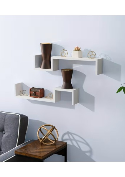 Şekilli Ahşap Duvar Rafı Dekoratif Süs Eşyaları Için Depolama Rafı Kitaplık Beyaz 2 Adet modelleri