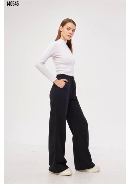 Iki Iplik Bol Paça Eşofman Pantalon - Siyah