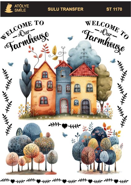 ST1170 Ev Desenli Açık Zemin Sulu Transfer 25*35 cm