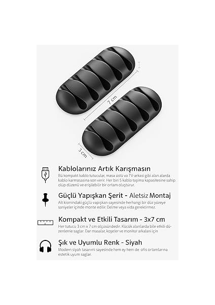 3 Adet Kablo Tutucu Seti – Her Biri 5 Kablo Kapasiteli | Yapışkanlı Kablo Klipsi, Masa Üstü Kablo Düzenleyici, Ofis & Ev Için Kablo Yönetimi | Siyah Renk fiyatları