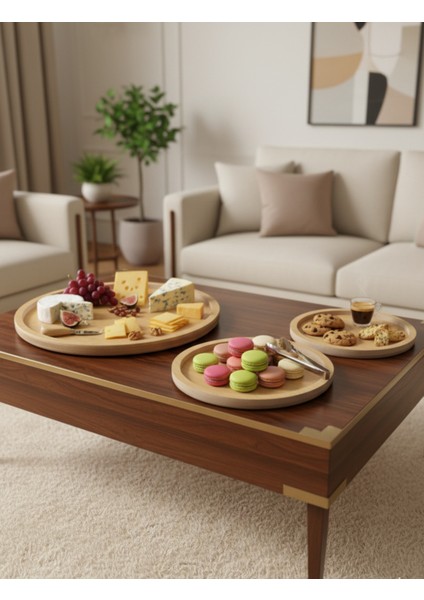 3 Parça Ahşap Sunumluk Servis Tepsisi Yuvarlak modelleri