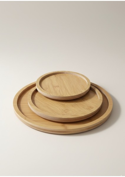 3 Parça Ahşap Sunumluk Servis Tepsisi Yuvarlak fırsatları