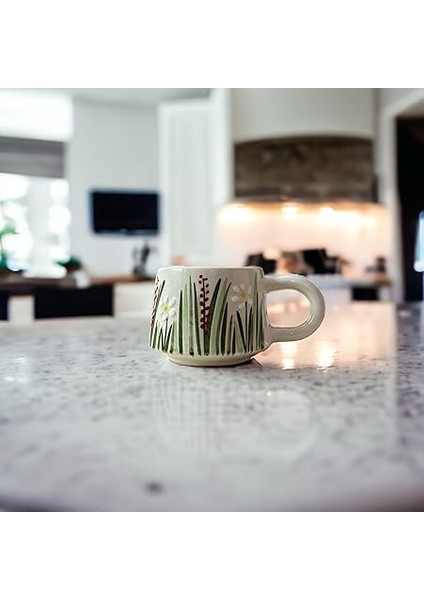 Yapımı Seramik Mug Kupa, 200 Ml, Özel Kabartmalı, Iznik Sanatının Muhteşem Örneği, Evinize Sanat Katın (Beyaz Papatya) fiyatları