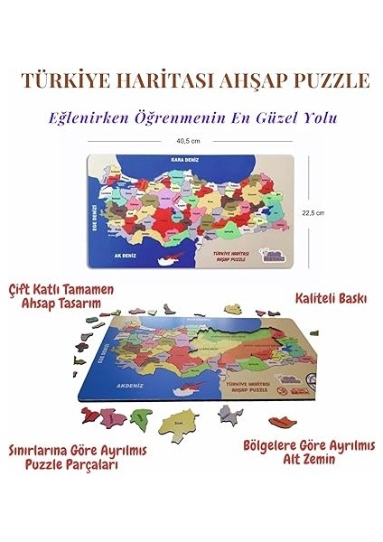 Karınca Ahşap Türkiye Haritası Puzzlle Eğitici Ahşap Oyuncak