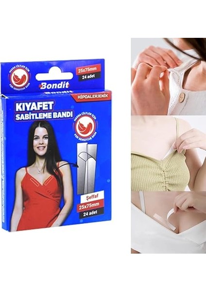 Bondit Dekolte Takı Kıyafet Elbise Kaydırmaz Sabitleme Bandı 24ADET