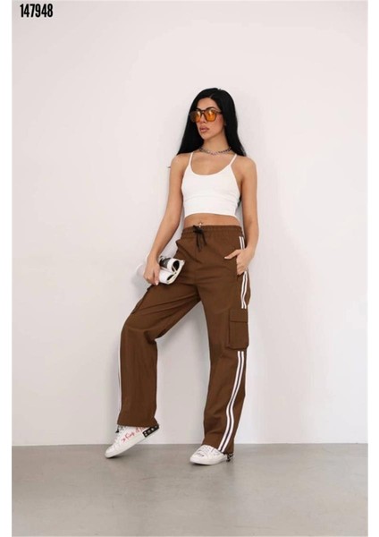 Praşut Kumaş Kargo Çeplı Baggy Esofman - Kahve