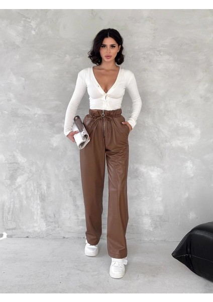 Lzrdwzrd Kendinden Ince Kemerli Deri Pantolon Kahve T1178 (Beden: Xl)