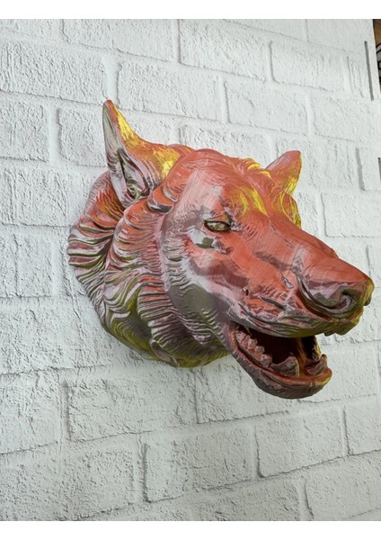 Buğz Dekoratif Altın Gold Kurt Duvar Heykeli Asılabilir Hediyelik 25X19 cm