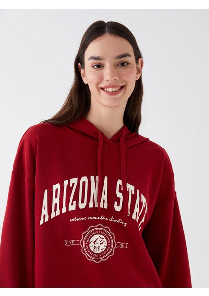 Lcw Vision Kırmızı Baskılı Oversize Kadın Hoodie