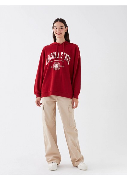 Lcw Vision Kırmızı Baskılı Oversize Kadın Hoodie modelleri
