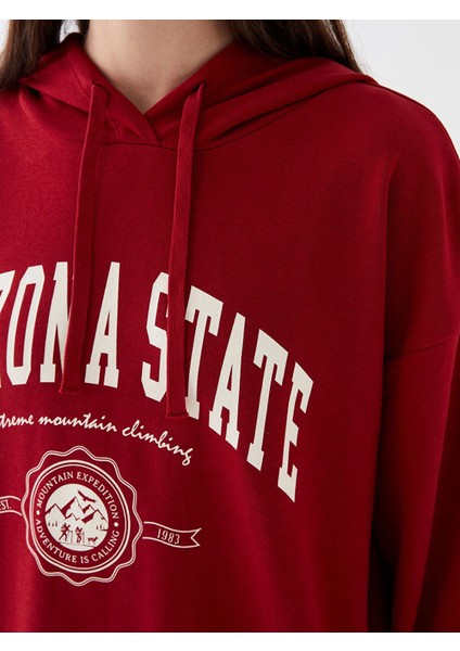 Lcw Vision Kırmızı Baskılı Oversize Kadın Hoodie fırsatları