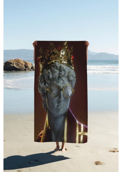 Dijital Baskı Plaj Deniz Havlusu Modern David Heykeli Desenli Peştamal HVL0027