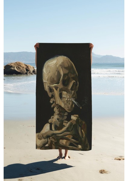 Dijital Baskı Plaj Deniz Havlusu Modern Iskelet Desenli Peştamal HVL0032