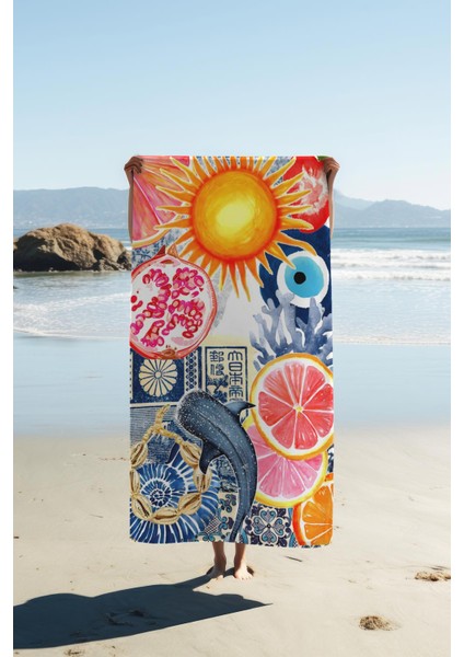 Dijital Baskı Plaj Deniz Havlusu Modern Desenli Peştamal HVL0096