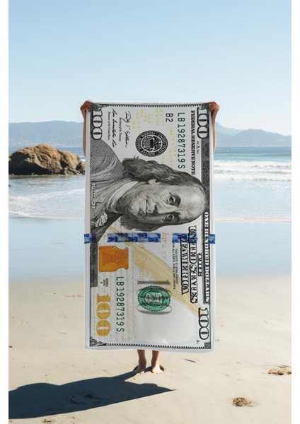 Dijital Baskı Plaj Deniz Havlusu Dolar Desenli Peştamal HVL0103