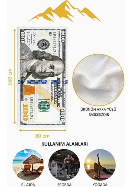 Dijital Baskı Plaj Deniz Havlusu Dolar Desenli Peştamal HVL0103 fırsatları