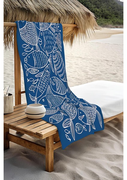 Dijital Baskı Plaj Deniz Havlusu Balık Desenli Peştamal HVL0116 modelleri