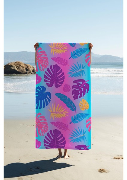 Dijital Baskı Plaj Deniz Havlusu Yaprak Desenli Peştamal HVL0177