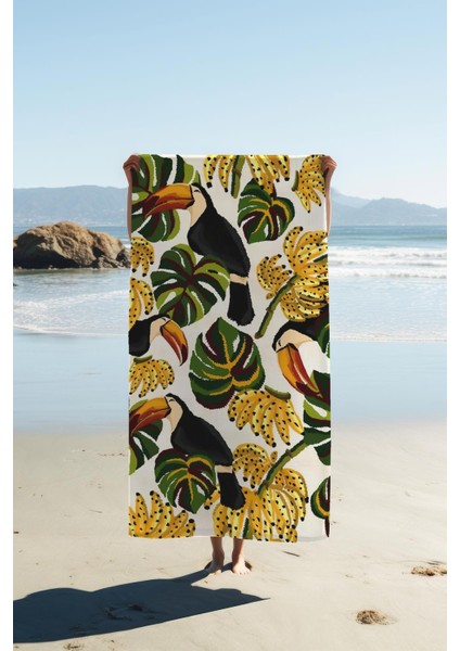 Dijital Baskı Plaj Deniz Havlusu Yaprak Desenli Peştamal HVL0178
